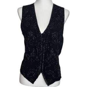Vintage Beaded Vest Womens Medium Fairy Grunge Festival Concert Sequin Black